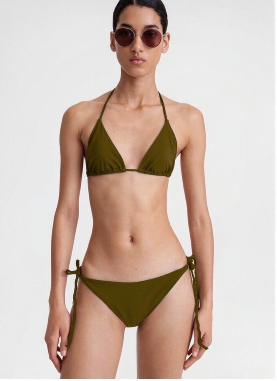 Toteme Women's Dark Olive Braid-Tie Bikini Bottoms Size L NWOT